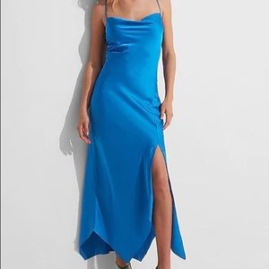 NWT CONSCIOUS EDIT SATIN COWL NECK ASYMMETRICAL HEM MAXI SLIP DRESS